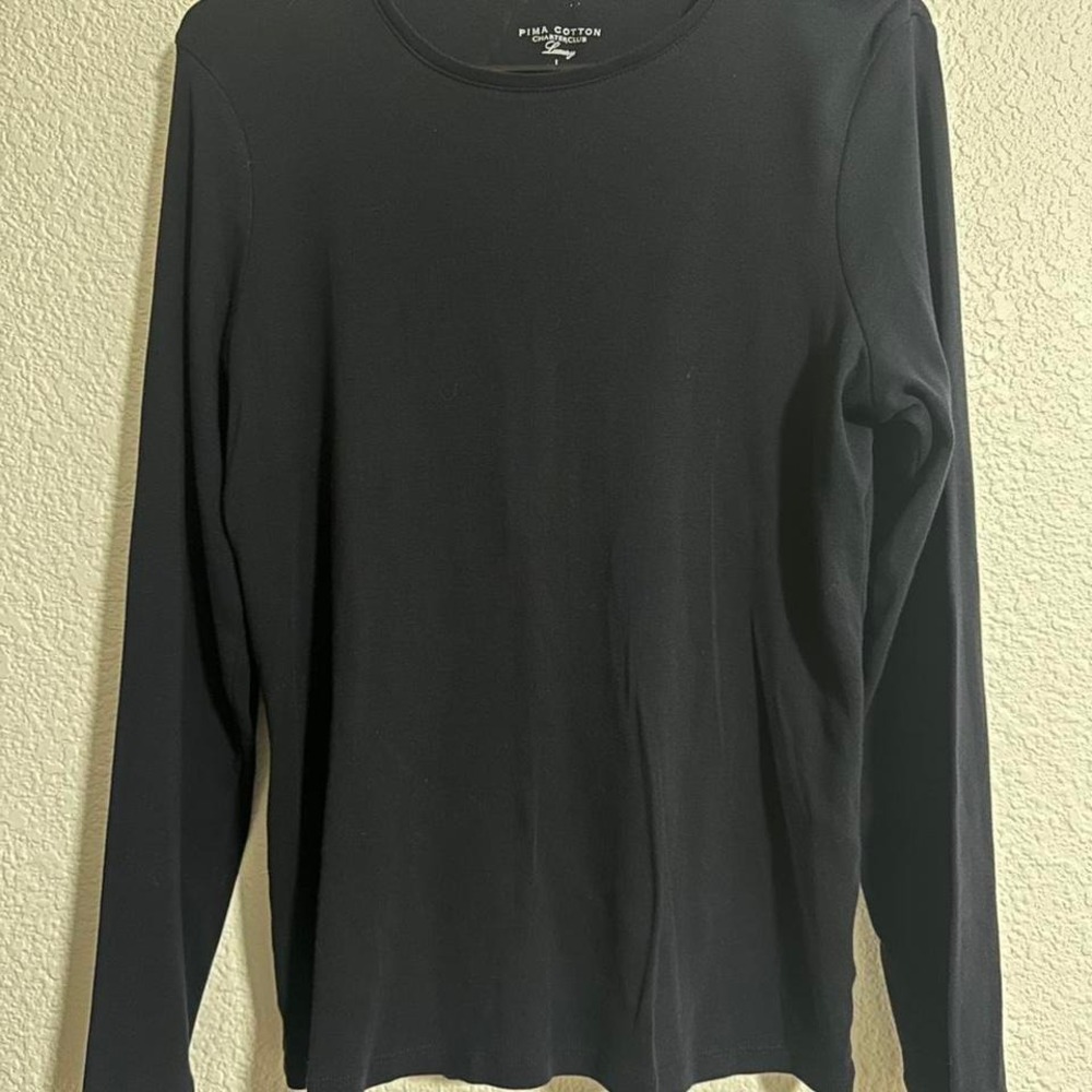 100% Pima Cotton Navy Long Sleeve Shirt‎ Organic Basic Classic